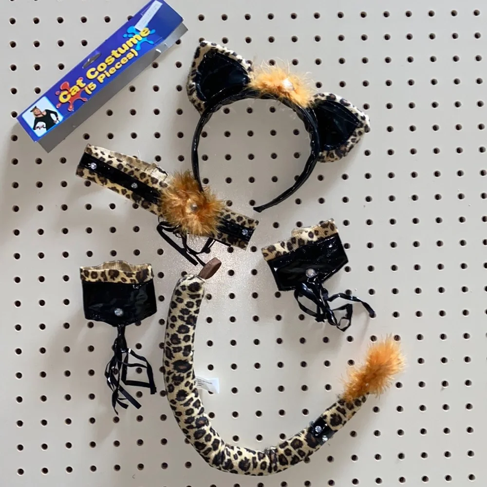 (3) 5 Piece Leopard Cat Costume & (3) 5 Piece Bling Cat Costume Accessories